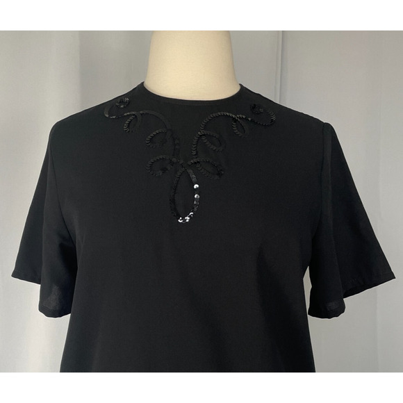 Vintage Top Size 12 Black Solid Sequin Short Sleeve Basic Shell Minimalist 90s - Picture 1 of 12
